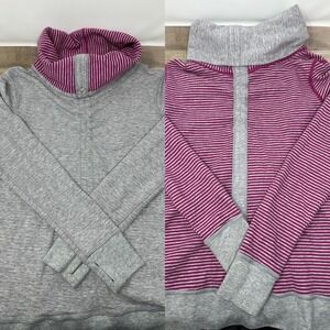 LULULEMON In A Cinch Cowl Neck Pullover Reversible Sweater‎ Gray Pink~Size 6